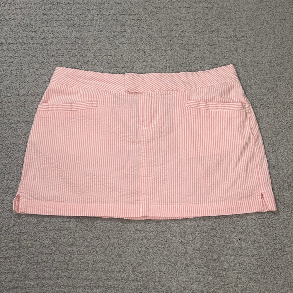 SO. Mini Skirt Seersucker Pinstripe 7 Pink Y2K Coquette Preppy Deadstock Vintage